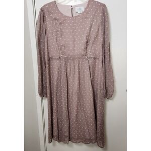 Luxe by Seraphine Maternity Nursing Dress Polka Dot Beige‎ 12 Sheer Long Sleeve